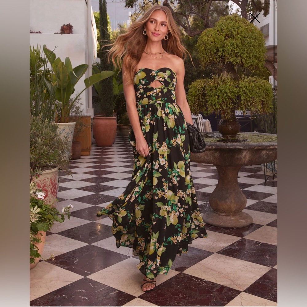 Vici Strapless Floral Maxi Dress - Black and Green